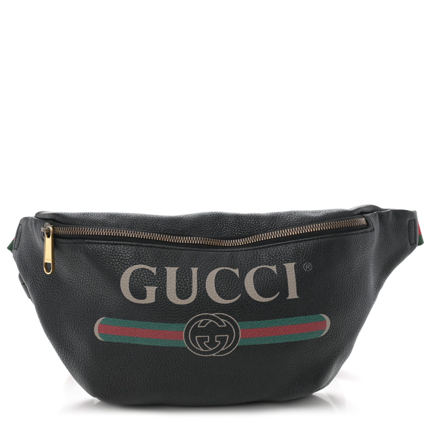 Gucci Black Grained Calfskin Leather Small Logo Belt Bag Aged Gold Hardware Front replica handbag