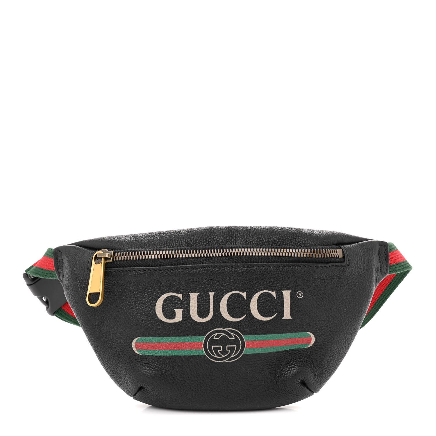 Gucci Black Grained Calfskin Leather Small Logo Belt Bag Aged Gold Hardware Front replica handbag