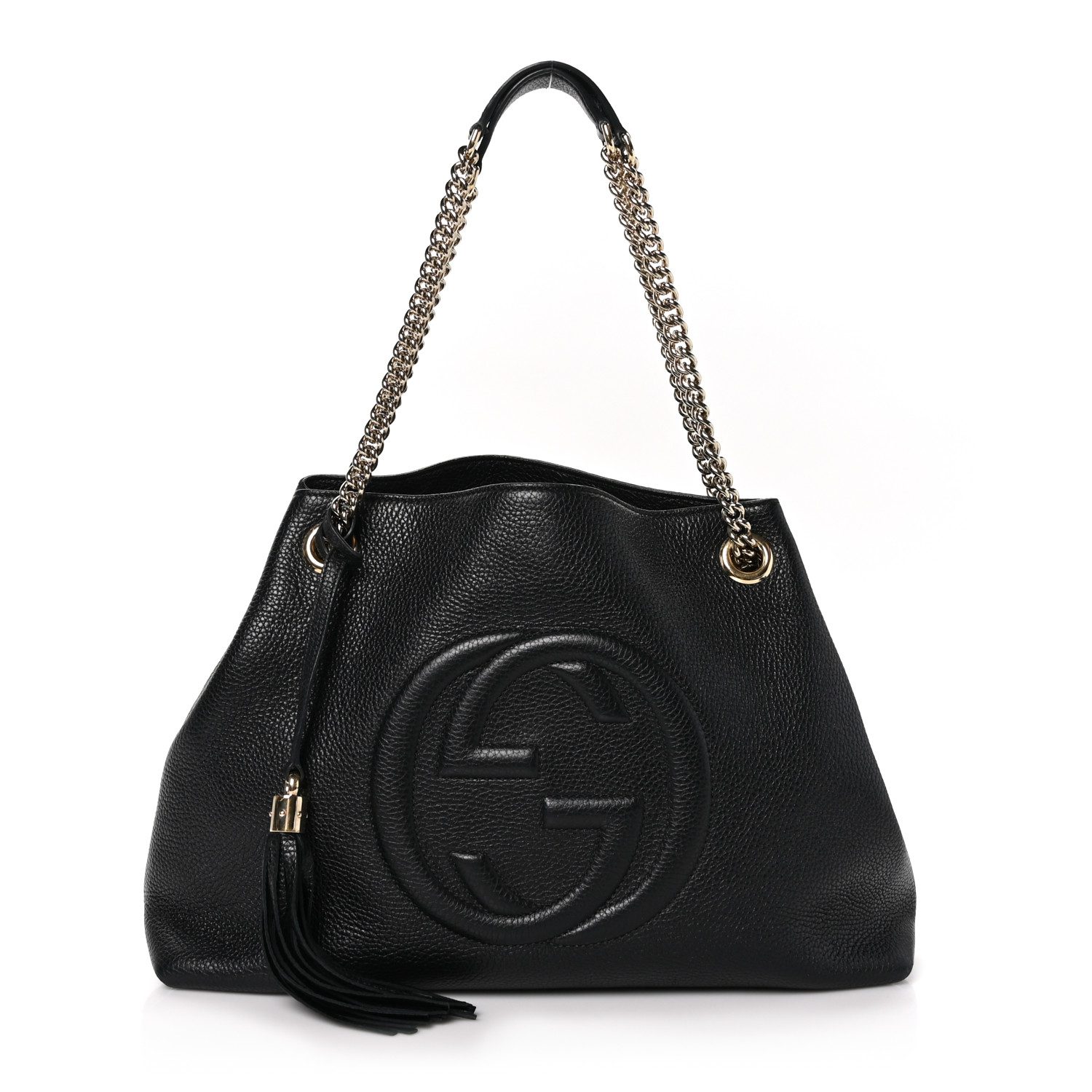 Gucci Black Pebbled Calfskin Leather Medium Soho Chain Shoulder Bag Light Gold Hardware Front replica handbag