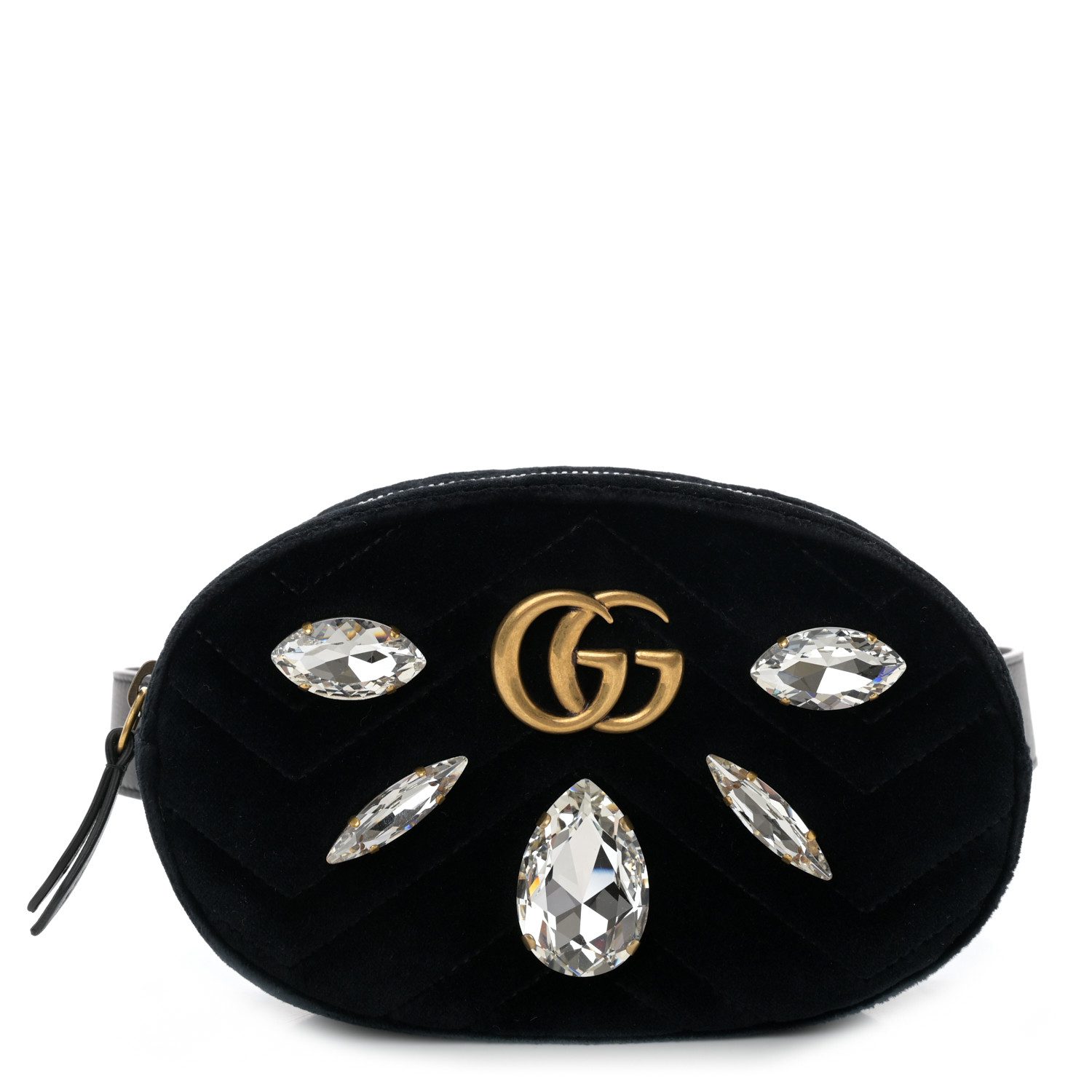 Gucci Black Velvet Matelassé Small GG Marmont Belt Bag Gold Hardware Front replica handbag