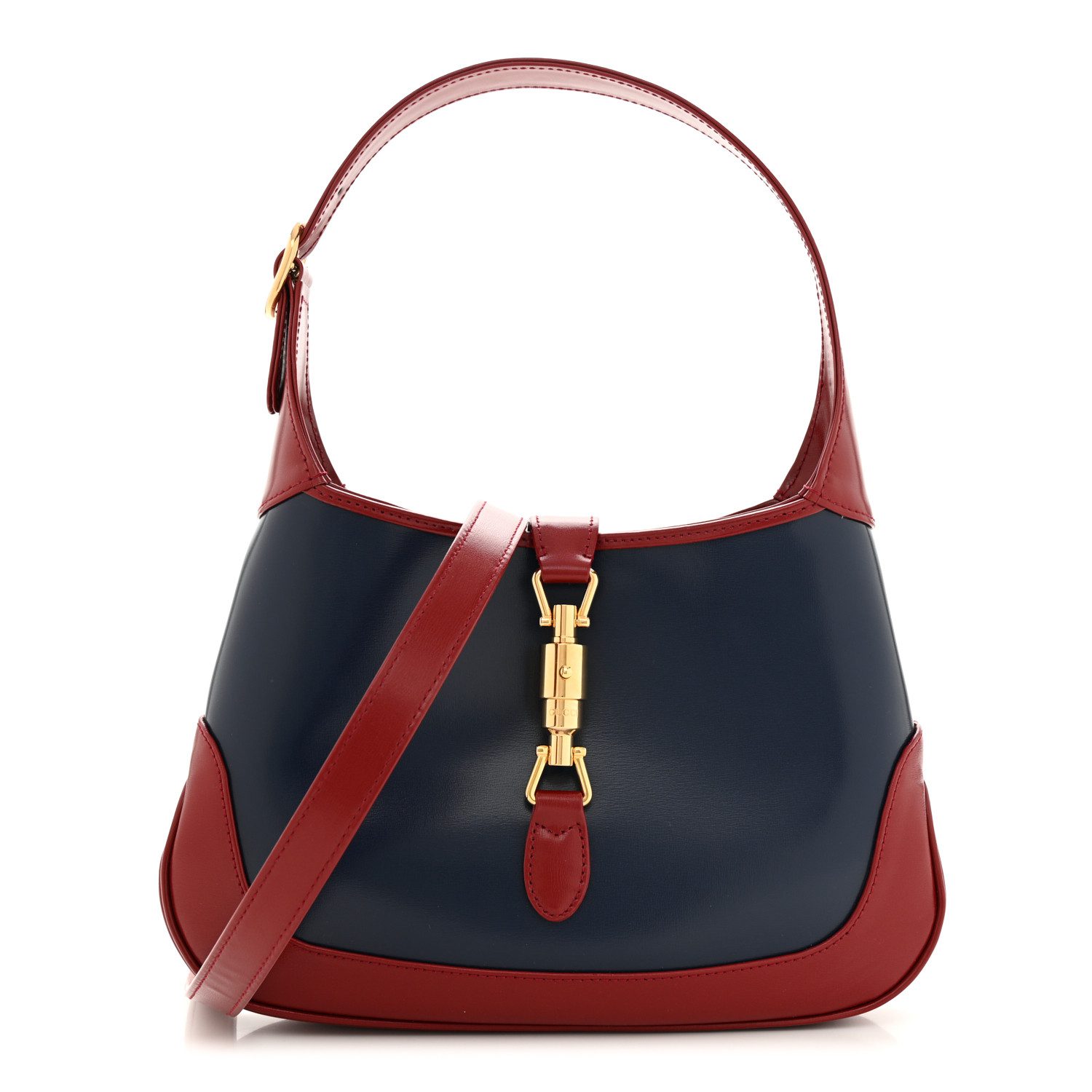 Gucci Blue Agata New Cherry Red Boarded Dyana Lux Calfskin Leather Small Bi- Color Jackie 1961 Hobo Gold Hardware Front replica handbag