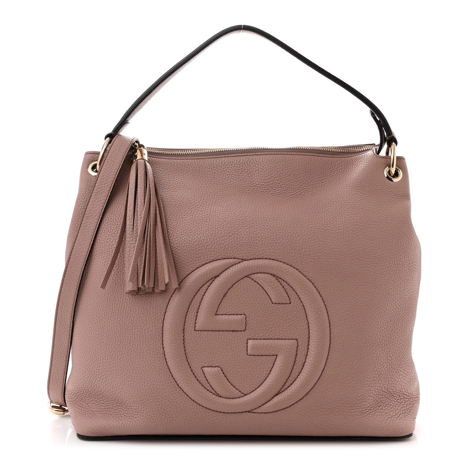 Gucci Camelia Pebbled Calfskin Leather Large Soho Hobo Brass Hardware Front