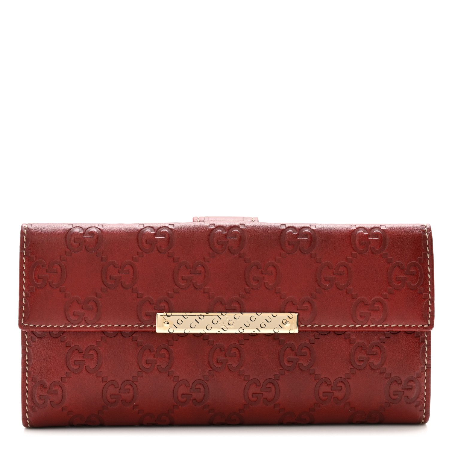 Gucci Dark Red Guccissima Calfskin Leather Small Margaux Continental Flap Wallet Metal Bar Front replica handbag