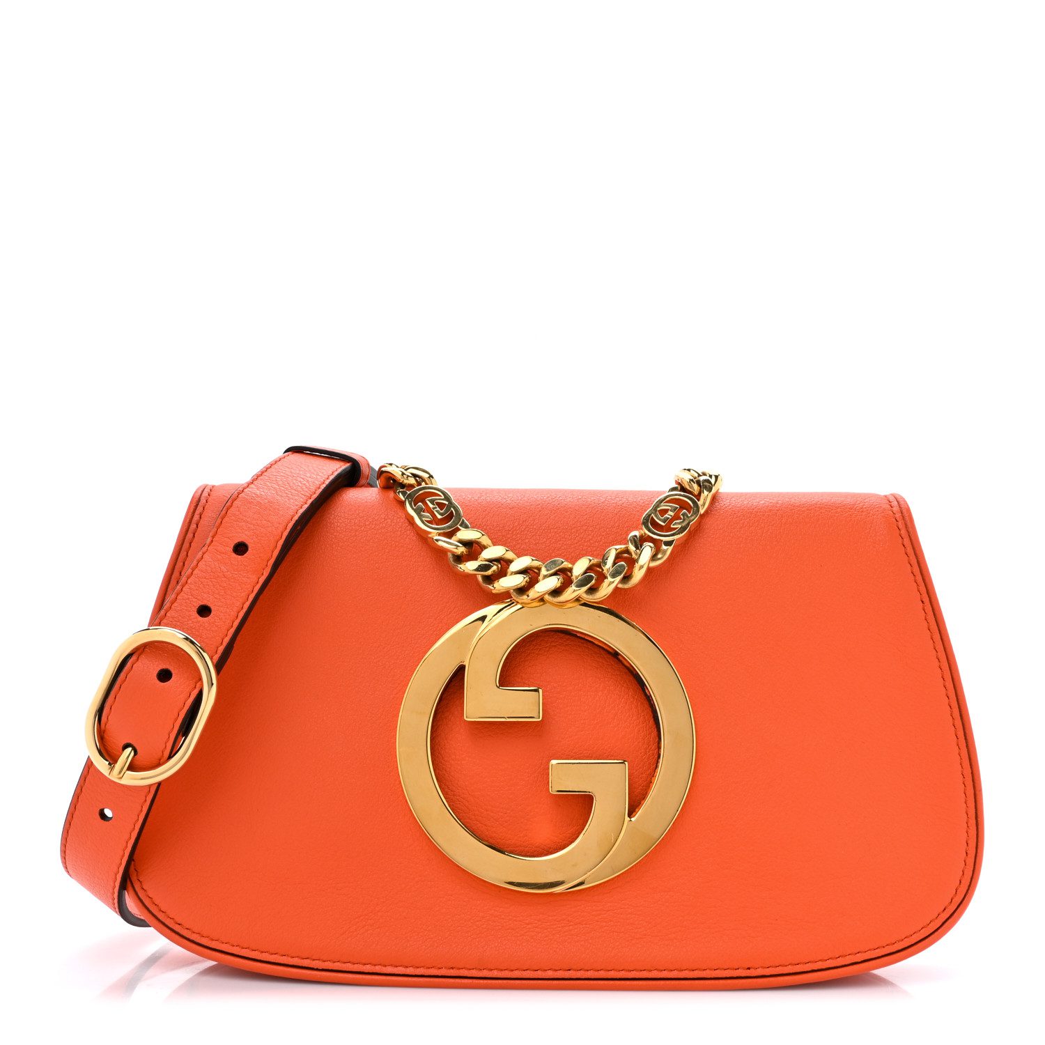 Gucci Deep Orange Roxy Calfskin Leather Medium Blondie Chain Shoulder Flap Bag with Gold Hardware Front replica handbag
