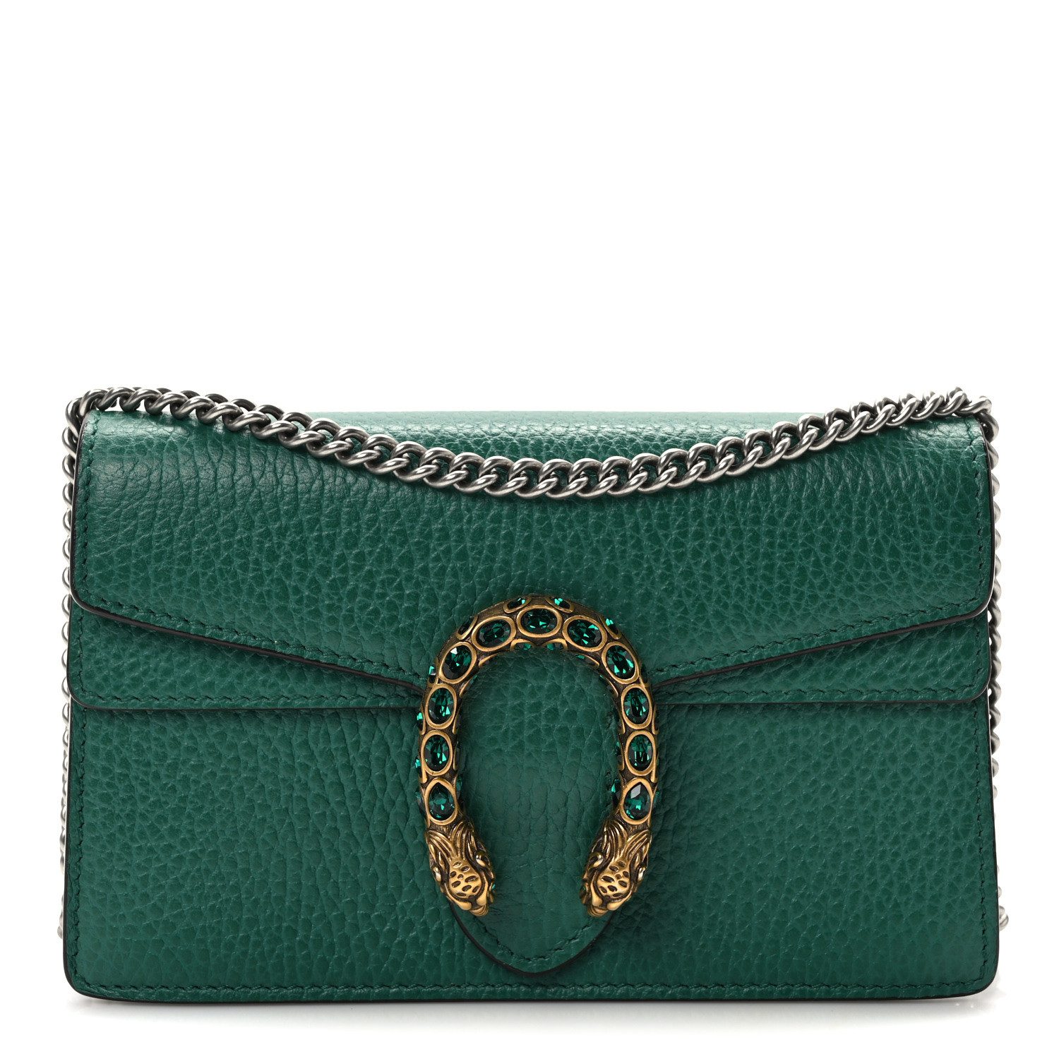Gucci Emerald Dollar Calfskin Leather & Crystal Mini Super Dionysus Shoulder Bag Mixed Metal Hardware Front replica handbag