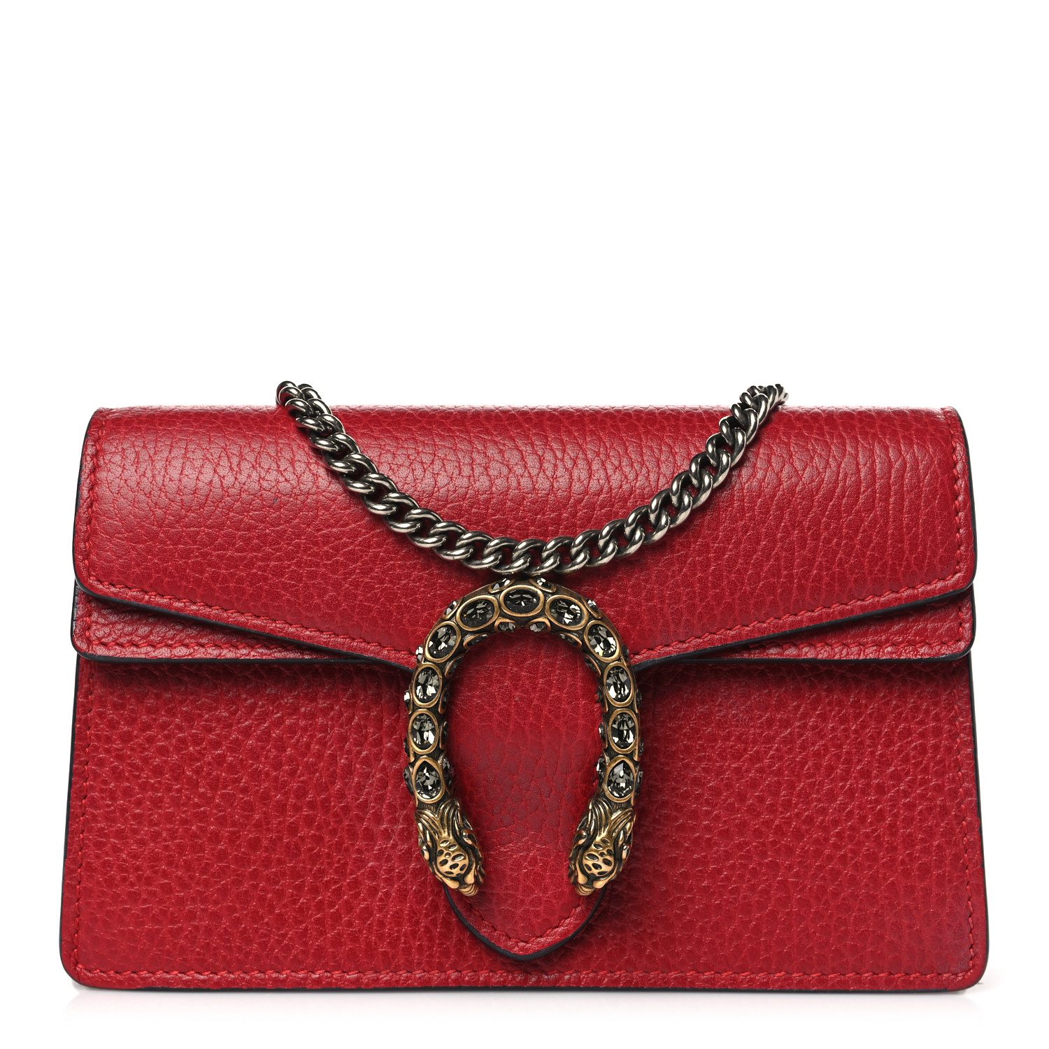Gucci Hibiscus Red Calfskin Leather Mini Super Dionysus Shoulder Bag Aged Silver Hardware Front replica handbag