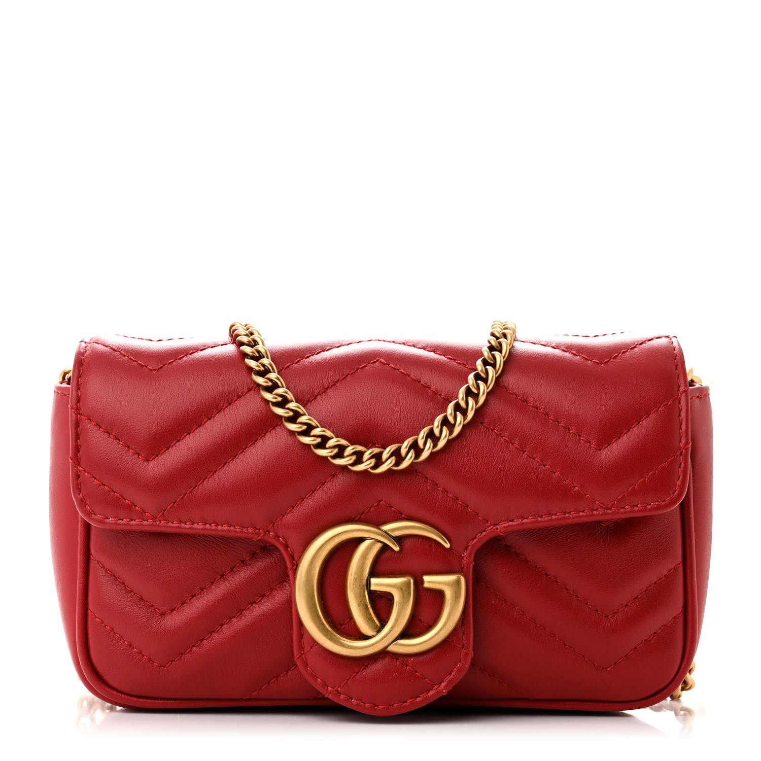 Gucci Hibiscus Red Calfskin Matelassé Leather Super Mini GG Marmont Shoulder Bag Gold Hardware Front replica handbag