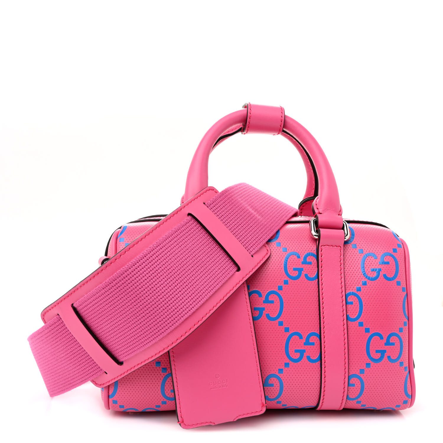 Gucci Modern Fuchsia Modern Blue Embossed Calfskin Leather Mini GG Tennis Bi-Color Duffle Bag Silver Hardware Front replica handbag