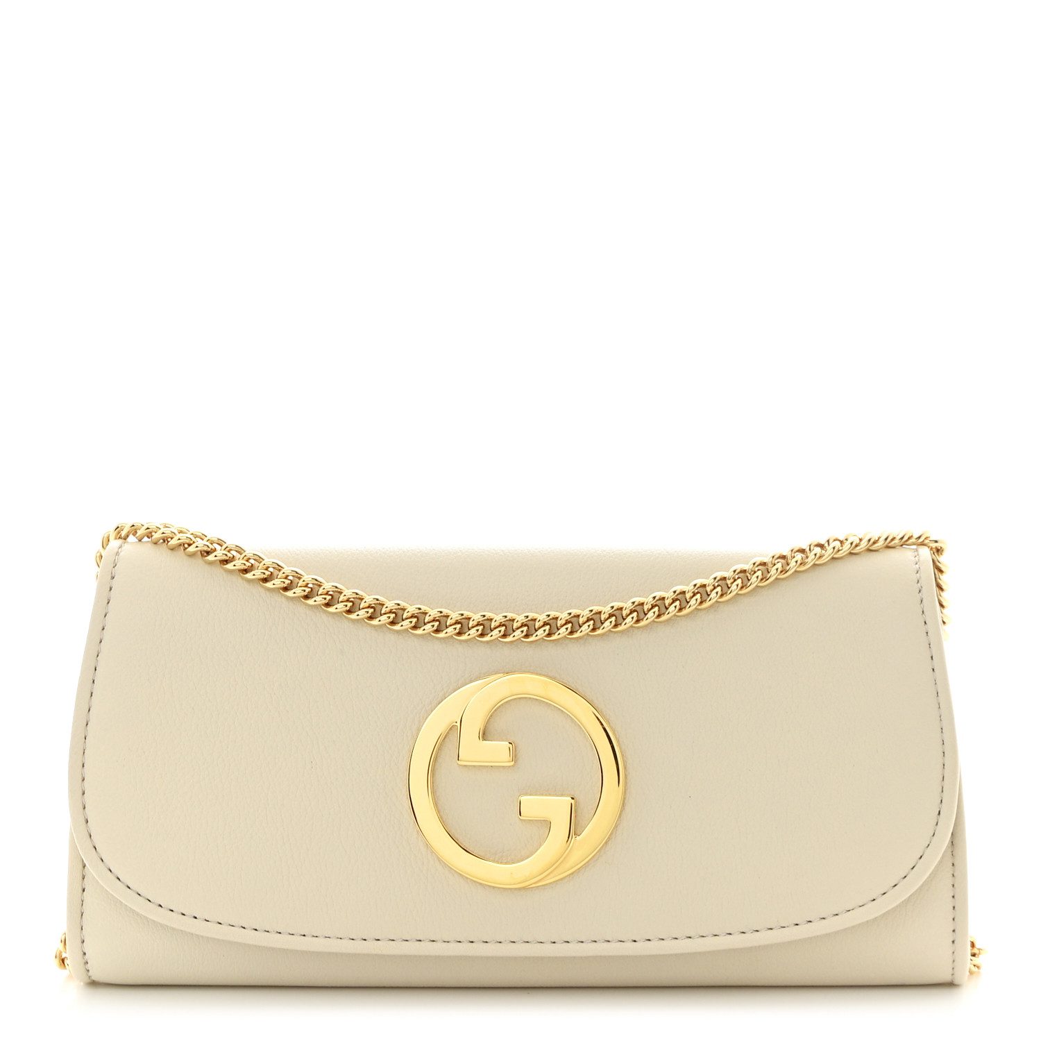 Gucci Mystic White Calfskin Leather Small Roxy Blondie Continental Chain Wallet Gold Hardware Front replica handbag