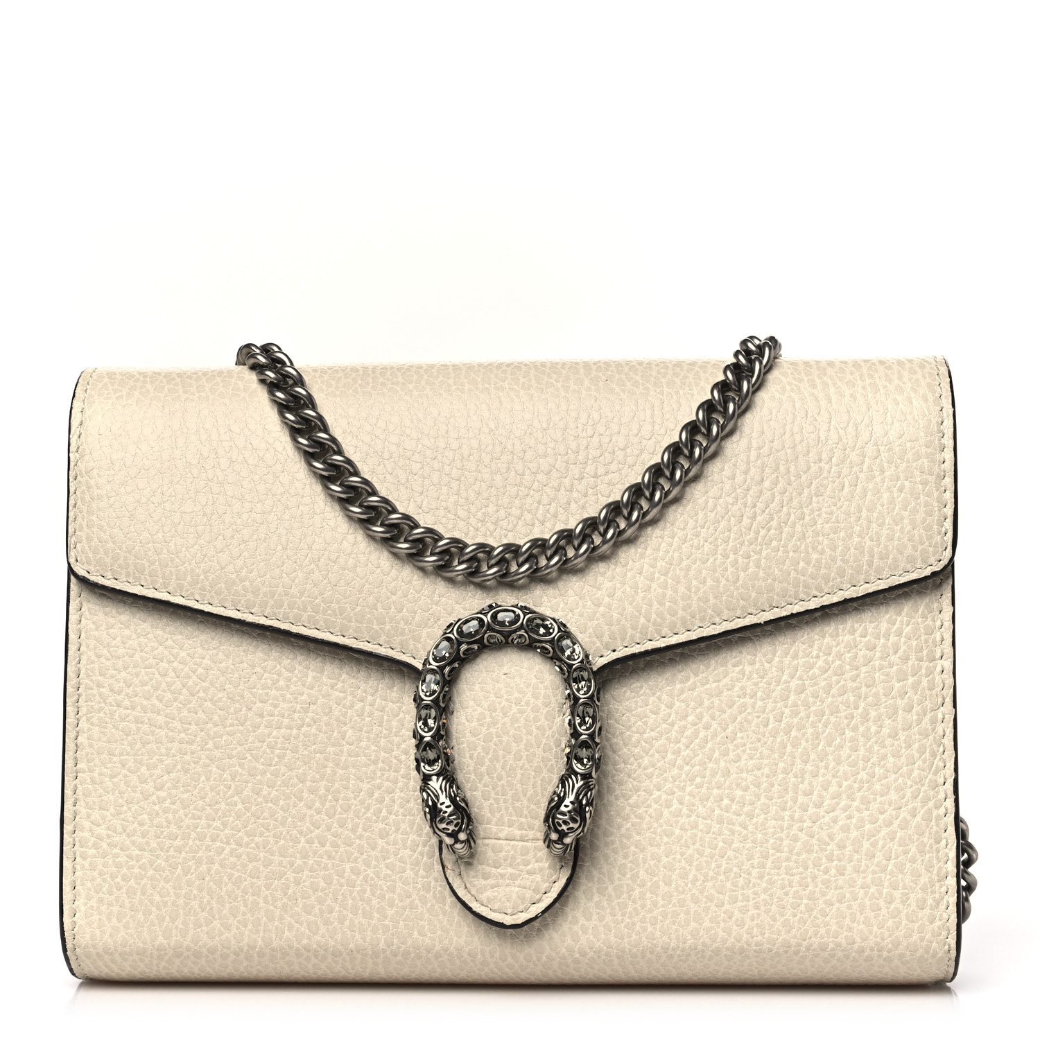 Gucci Mystic White Dollar Calfskin Leather Mini Dionysus Chain Wallet Aged Silver Hardware Front replica handbag