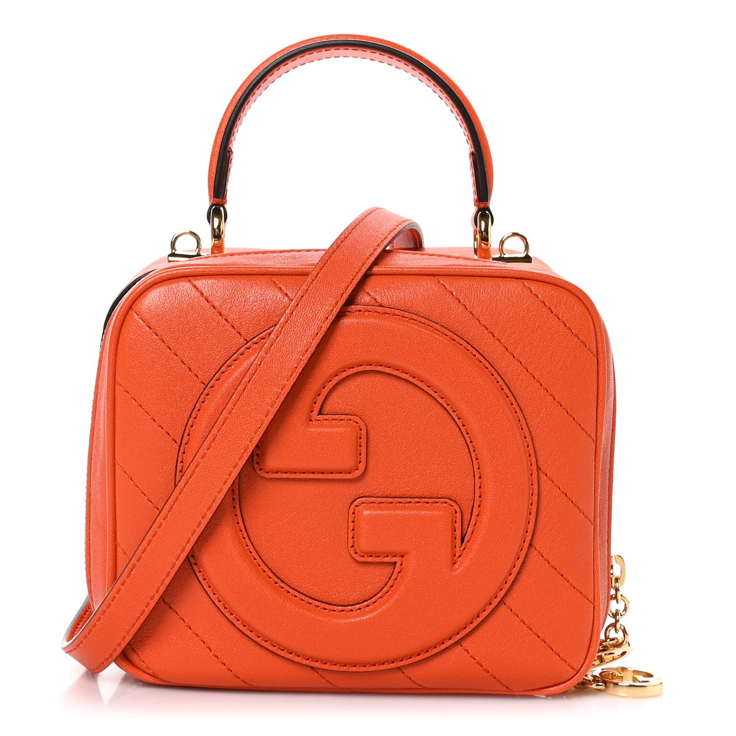 Gucci Orange Calfskin Leather Small Diagonal Stitched Blondie Shoulder Bag Gold Hardware Front replica handbag