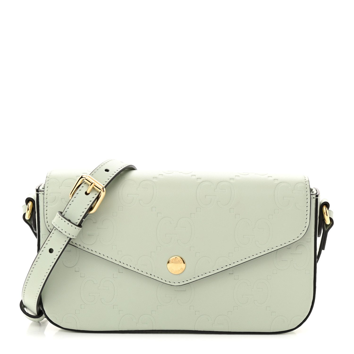 Gucci Pale Green Calfskin Leather GG Super Mini Shoulder Bag Gold Hardware Front replica handbag