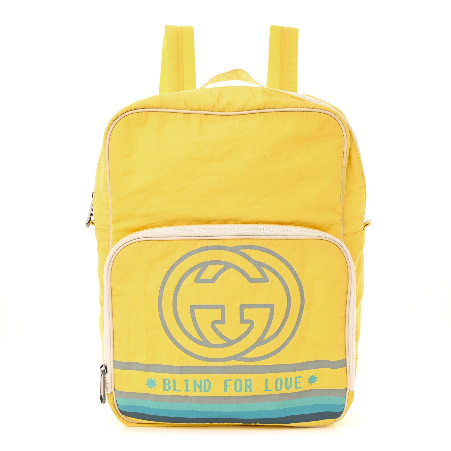 Gucci Pastel Yellow Nylon Twill Medium Blind For Love Interlocking G Backpack Front replica handbag