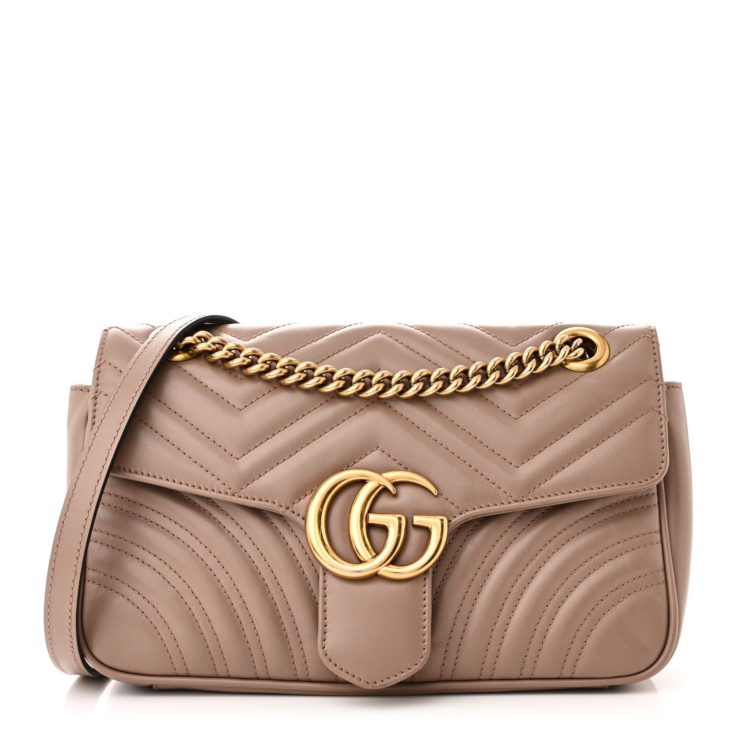 Gucci Porcelain Rose Calfskin Matelassé Leather Small GG Marmont Shoulder Bag Gold Hardware Front replica handbag