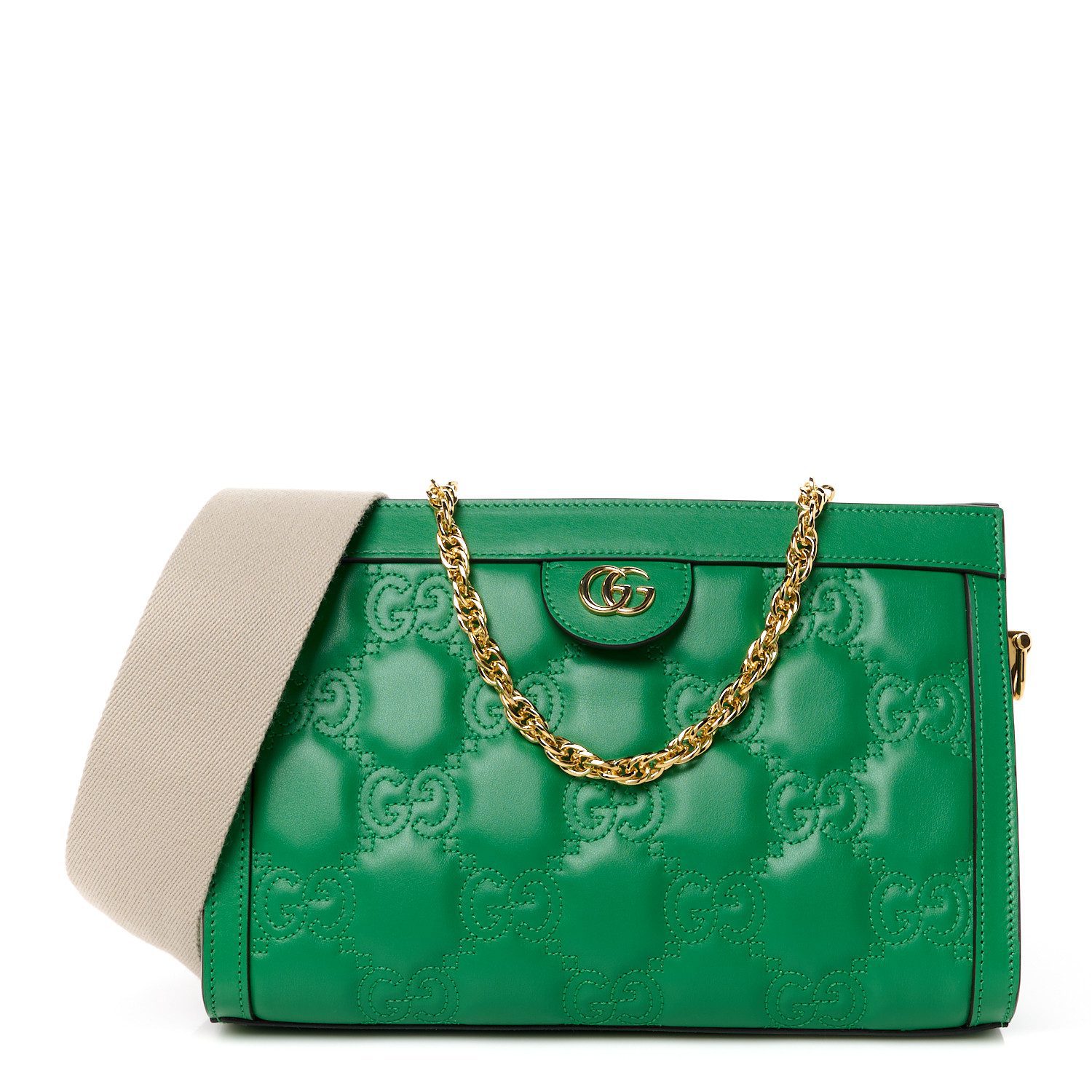 Gucci Spring Green Natural Calfskin GG Matelassé Leather Small Slim Chain Shoulder Bag Gold Hardware Front replica handbag