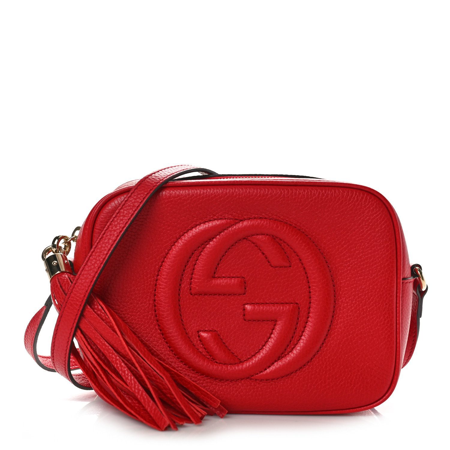 Gucci Tabasco Red Pebbled Calfskin Leather Small Soho Disco Bag Front replica handbag