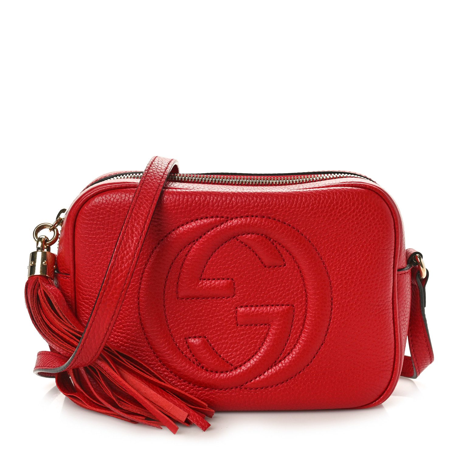 Gucci Tabasco Red Pebbled Calfskin Leather Small Soho Disco Bag Gold Hardware Front replica handbag