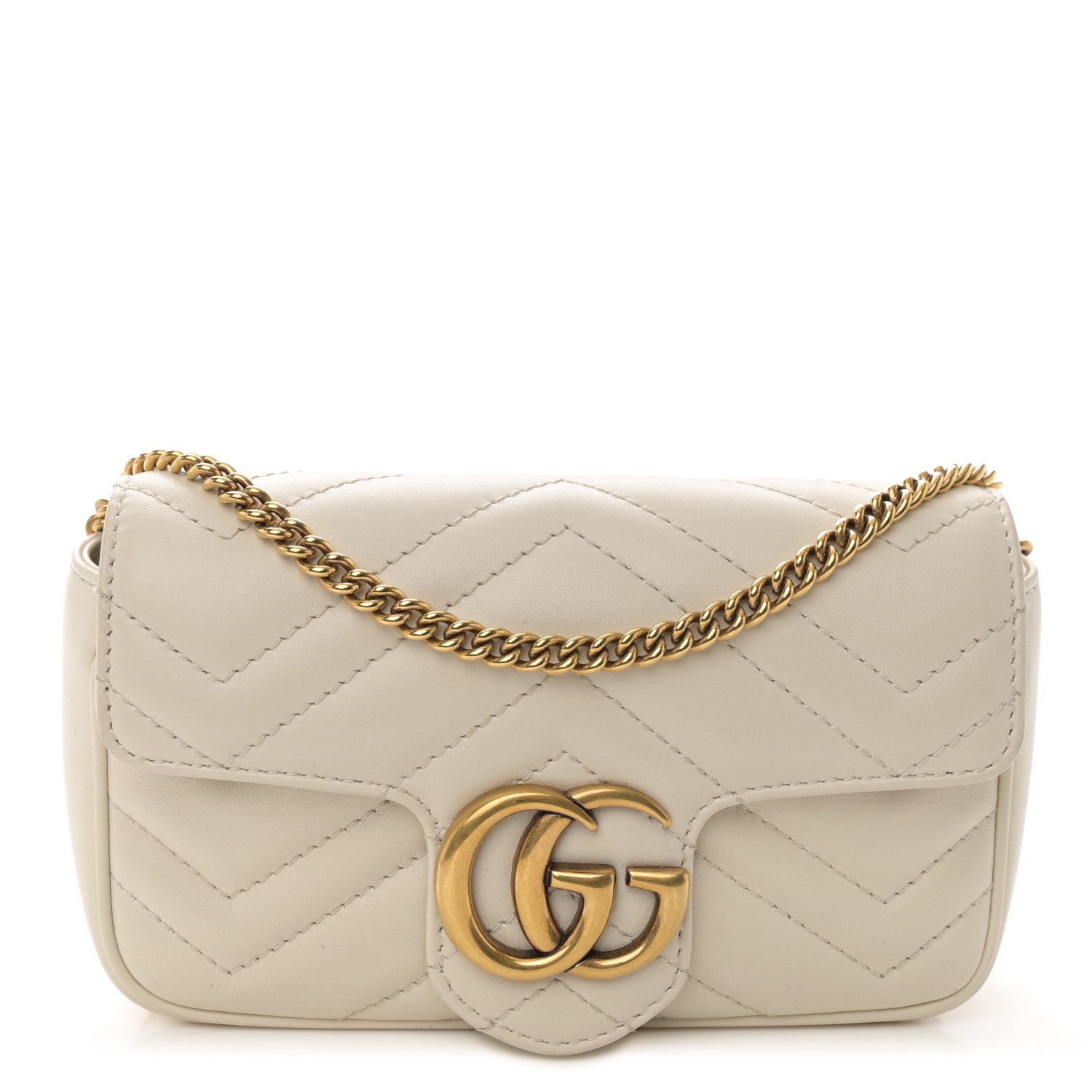 Gucci White Calfskin Matelassé Super Leather Mini GG Marmont Shoulder Bag Aged Gold Hardware Front replica handbag