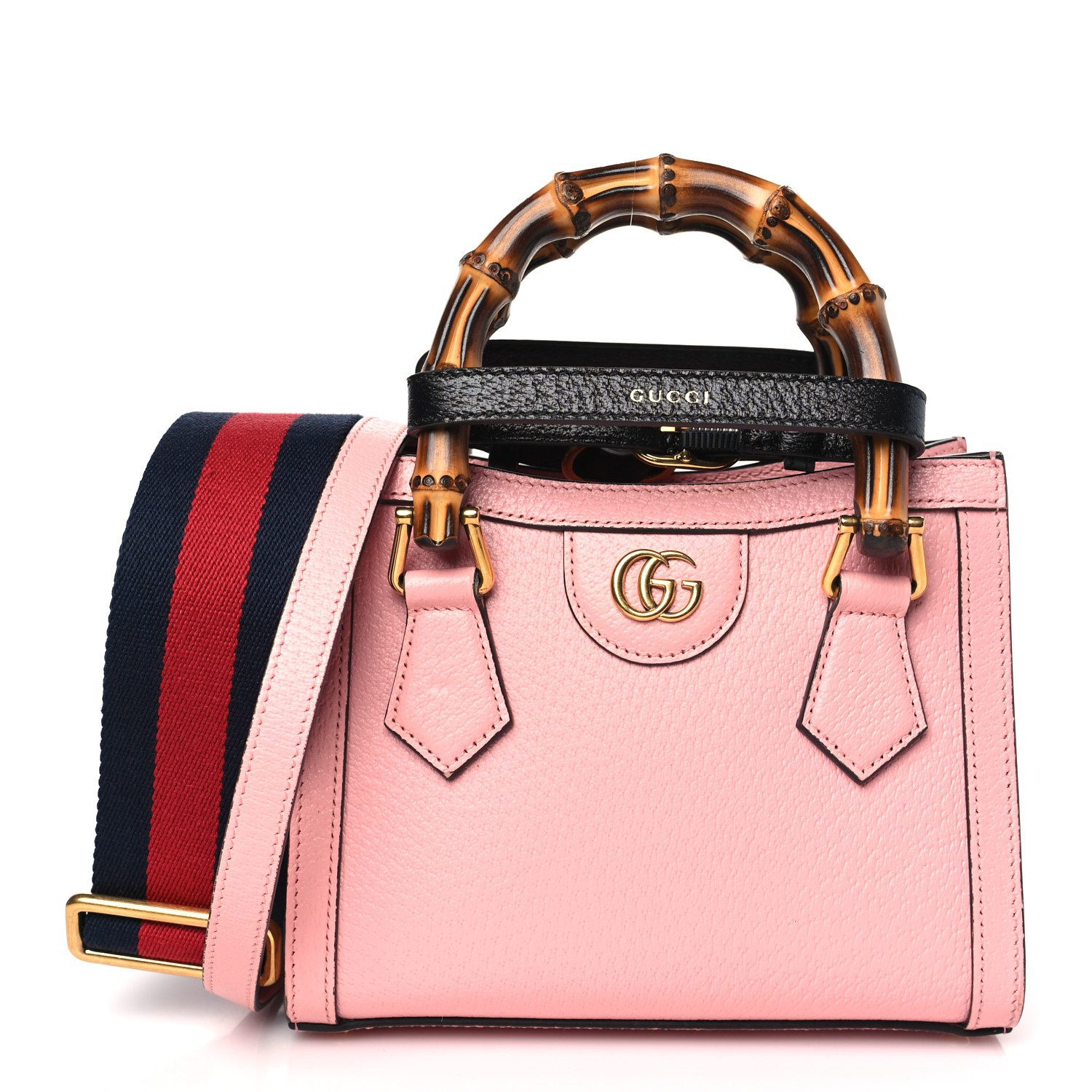 Gucci Wild Rose Black Textured Calfskin Leather Mini Diana Tote Bag Gold Hardware Front replica handbag