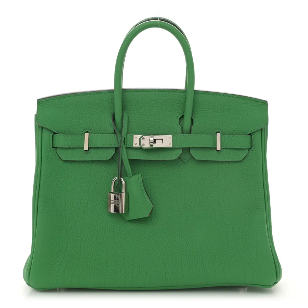 Hermès BambouCaramel Togo Leather Verso Birkin 25 Palladium Hardware Front replica handbag