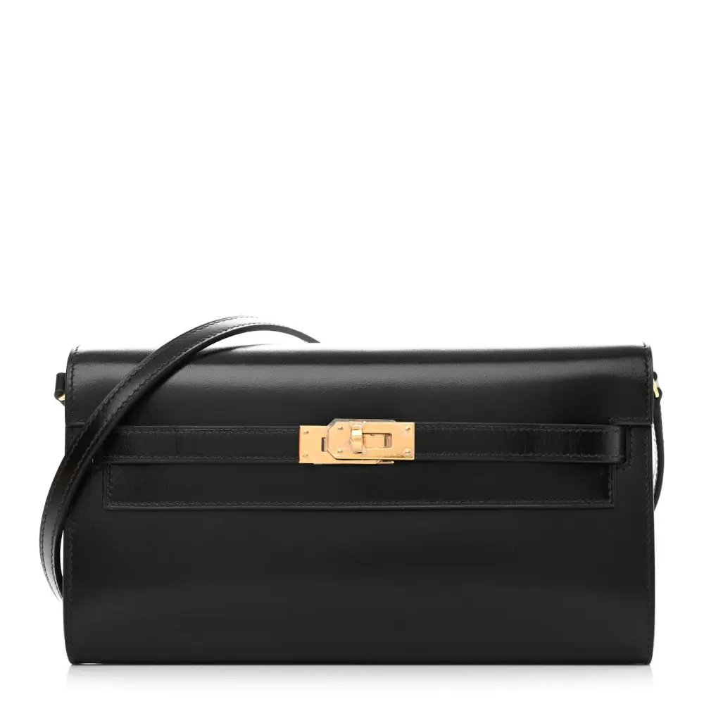 Hermès Black Box Leather Kelly Wallet To Go Gold Hardware Front replica handbag