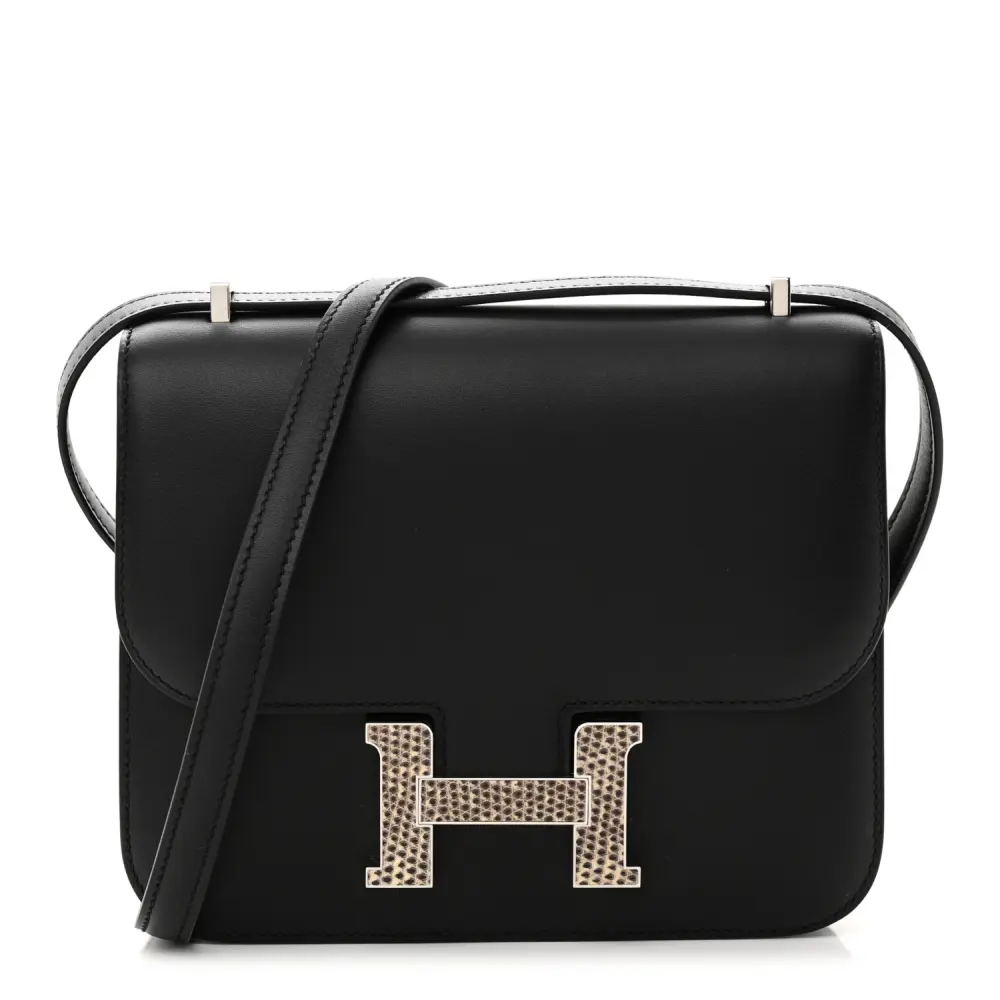 Hermès Black Ombre Veau Monsieur & Lizard Leather Constance 18 Palladium Silver Hardware Front replica handbag