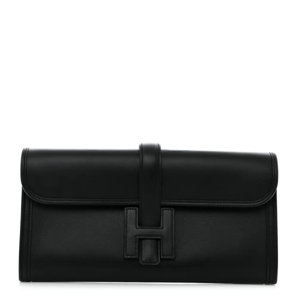 Hermès Black Swift Leather Jige Elan 29 Clutch Front replica handbag