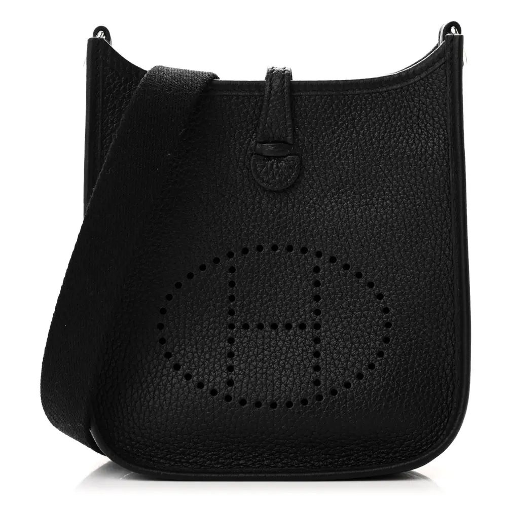 Hermès Black Taurillon Clemence Leather Evelyne TPM Silver Hardware Front replica handbag