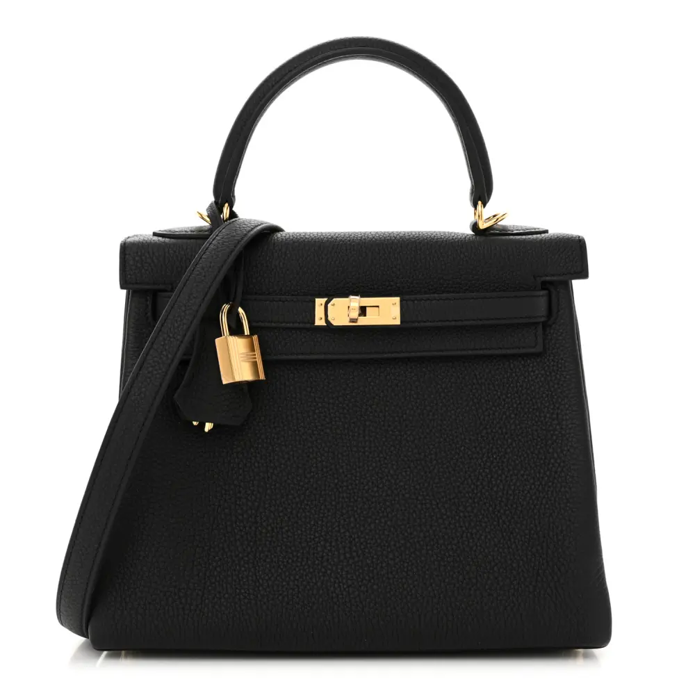Hermès Black Togo Leather Kelly Retourne 25 Gold Hardware Front replica handbag