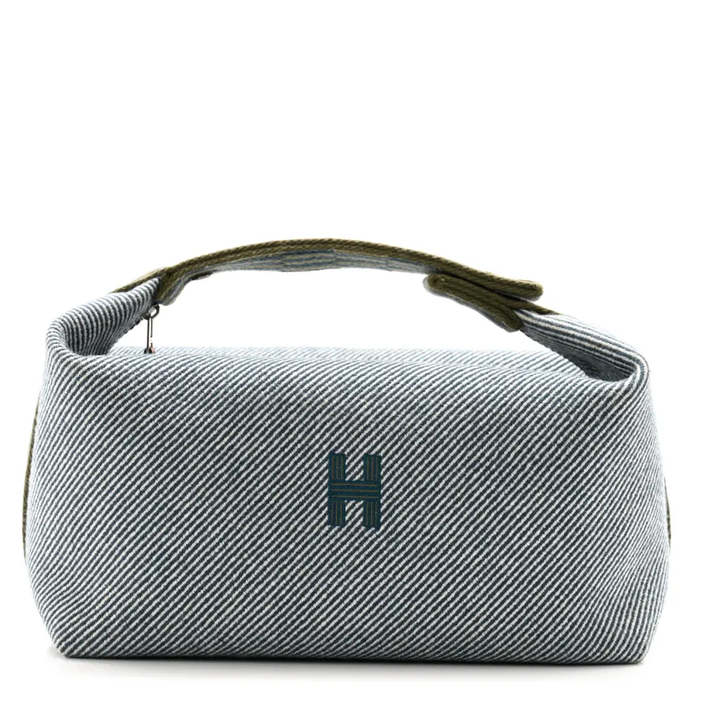Hermès Bleu Abysse Wool Large Bride-à-Brac H Natte Pouch Front replica handbag