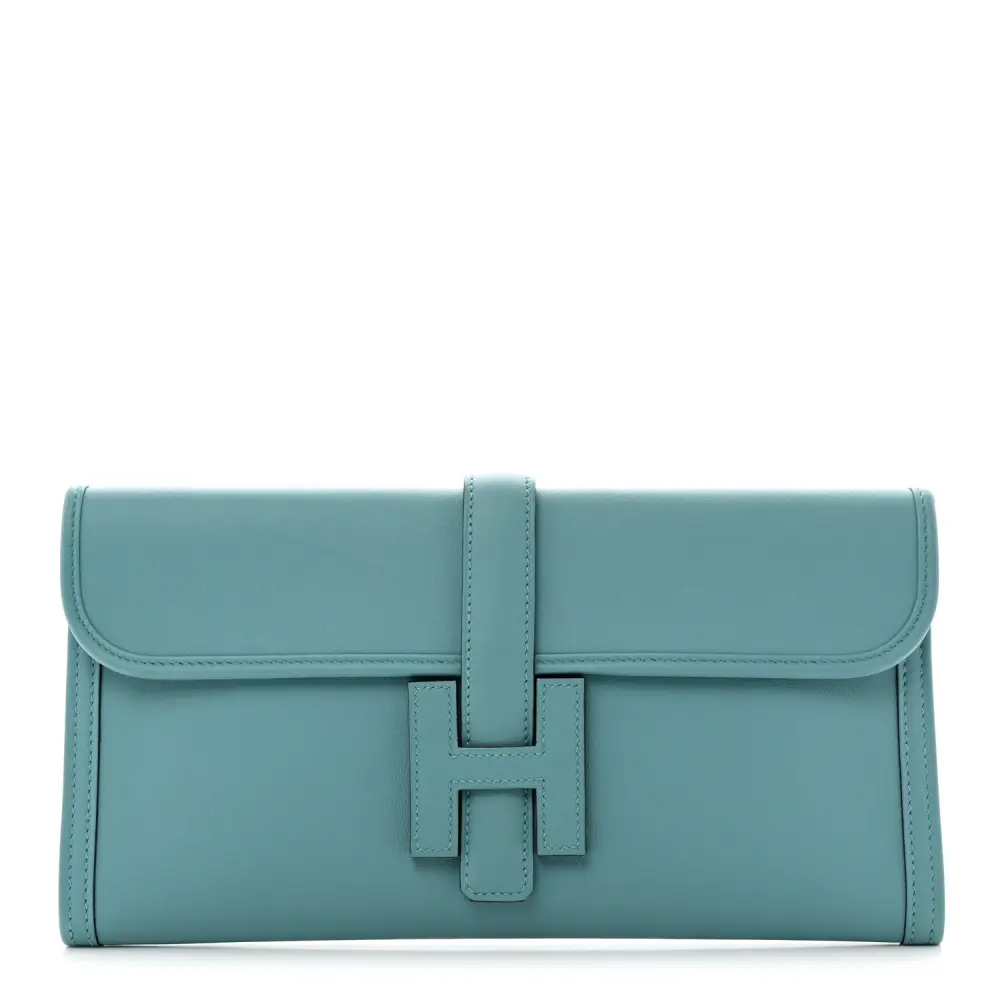 Hermès Bleu Atoll Swift Leather Jige Elan 29 Clutch Front replica handbag