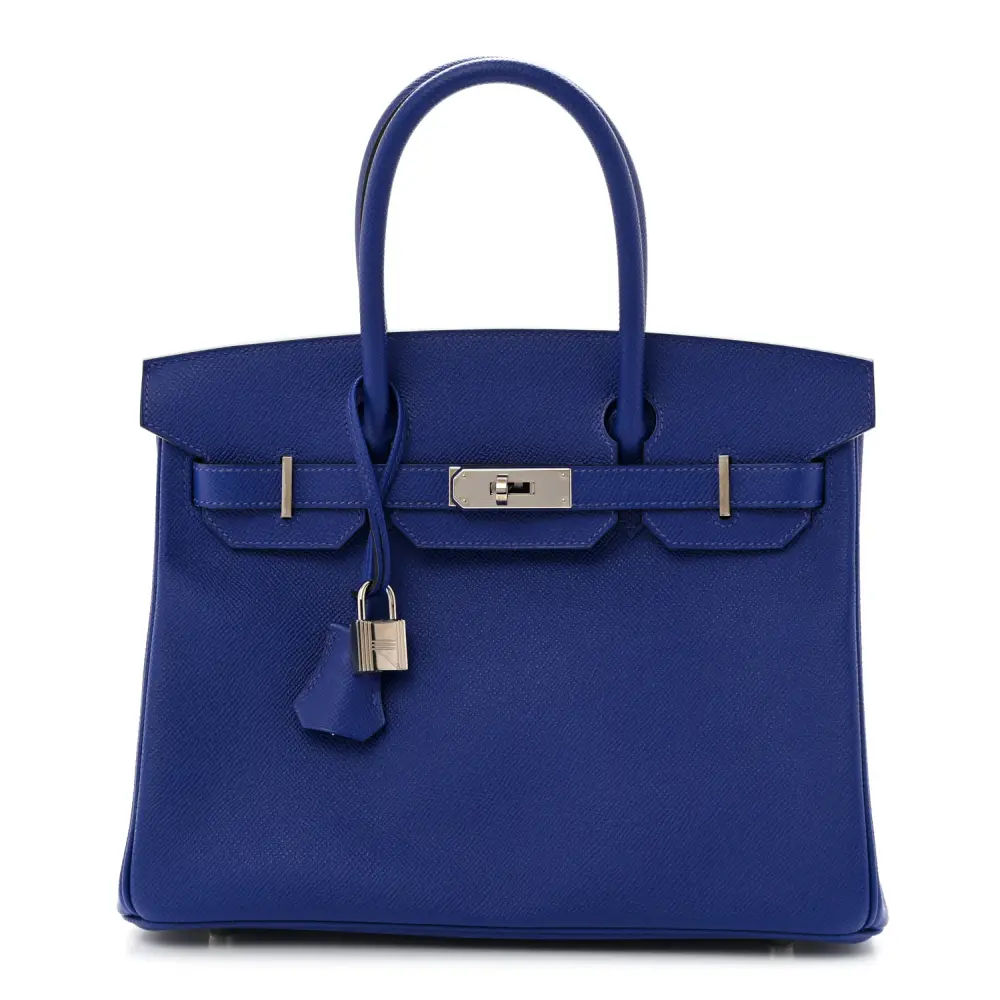 Hermès Bleu Electrique Epsom Leather Birkin 30 Palladium Hardware Front replica handbag