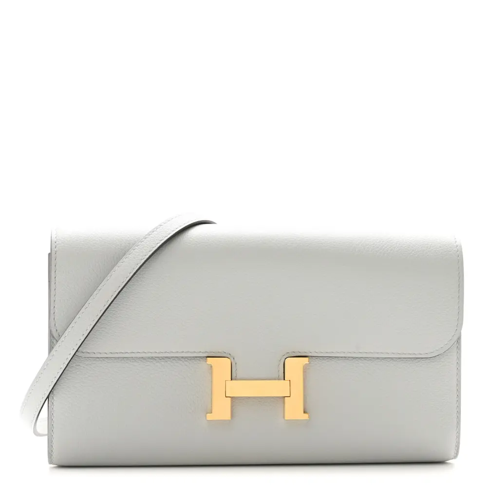 Hermès Bleu Glacier Evercolor Leather Constance Wallet To Go Gold Hardware Front replica handbag