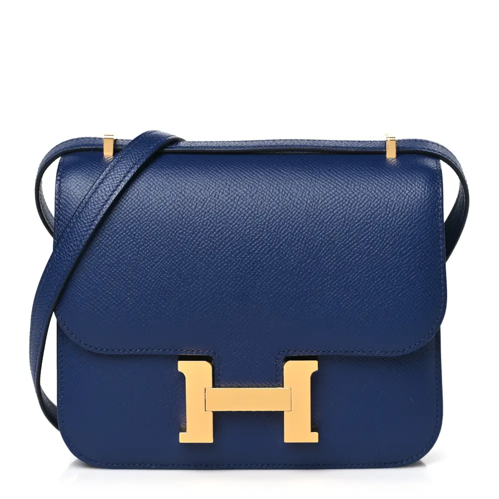 Hermès Bleu Saphir Epsom Leather Constance 18 Gold Hardware Front replica handbag