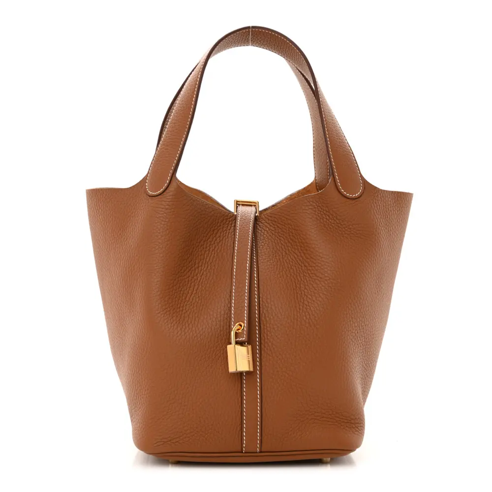 Hermès Brown Taurillon Clemence Leather Picotin Lock 22 MM Gold Hardware Front replica handbag