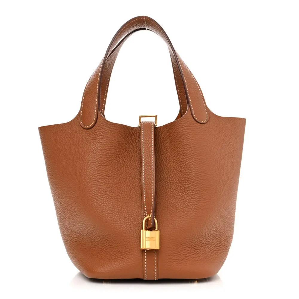 Hermès Brown Taurillon Clemence Picotin Lock 18 PM Gold Hardware Front replica handbag