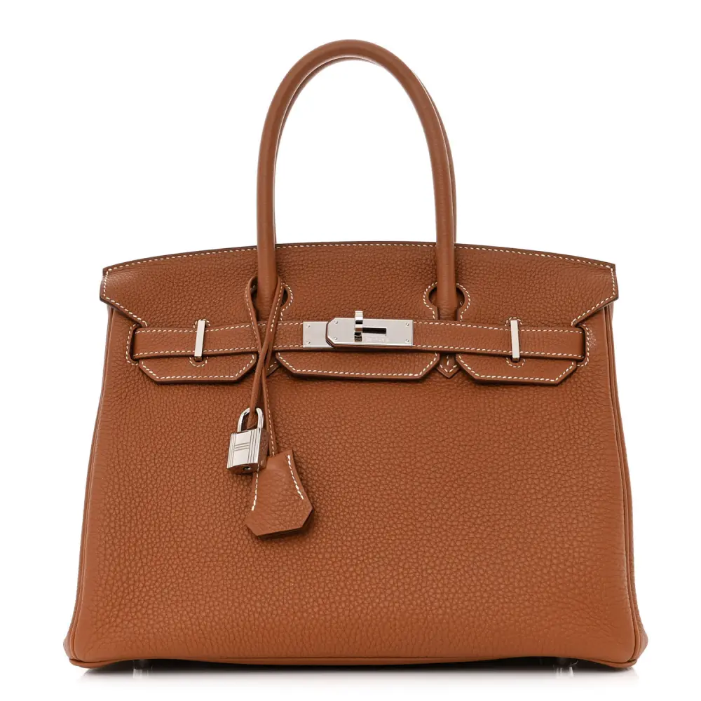 Hermès Brown Togo Leather Birkin 30 Silver Hardware Front replica handbag