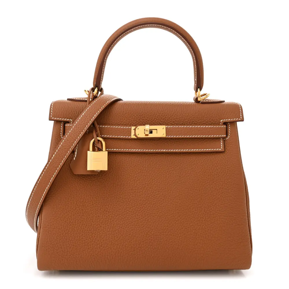 Hermès Brown Togo Leather Kelly Retourne 25 Gold Hardware Front replica handbag