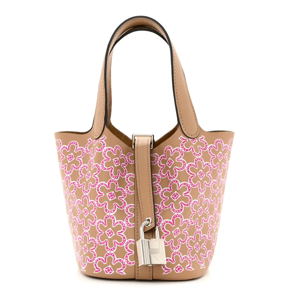 Hermès ChaiRoseWhite Swift Leather Micro Lucky Daisy Picotin Lock Palladium Silver Hardware Front replica handbag