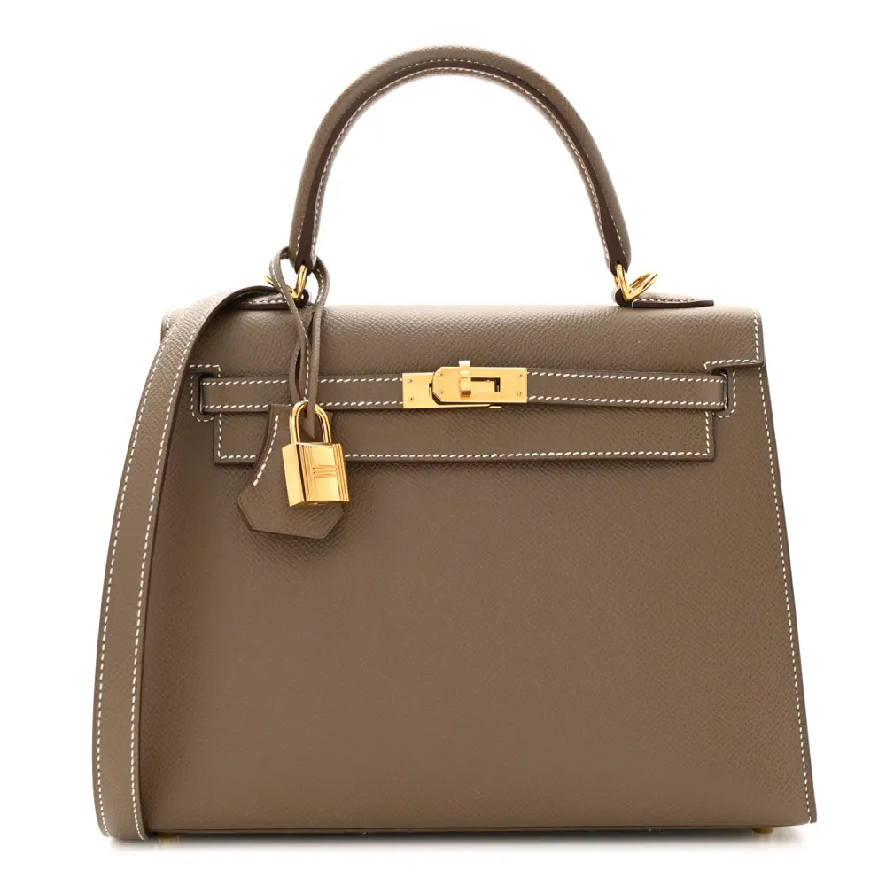 Hermès Etoupe Epsom Leather Kelly Sellier 25 Gold Hardware Front replica handbag