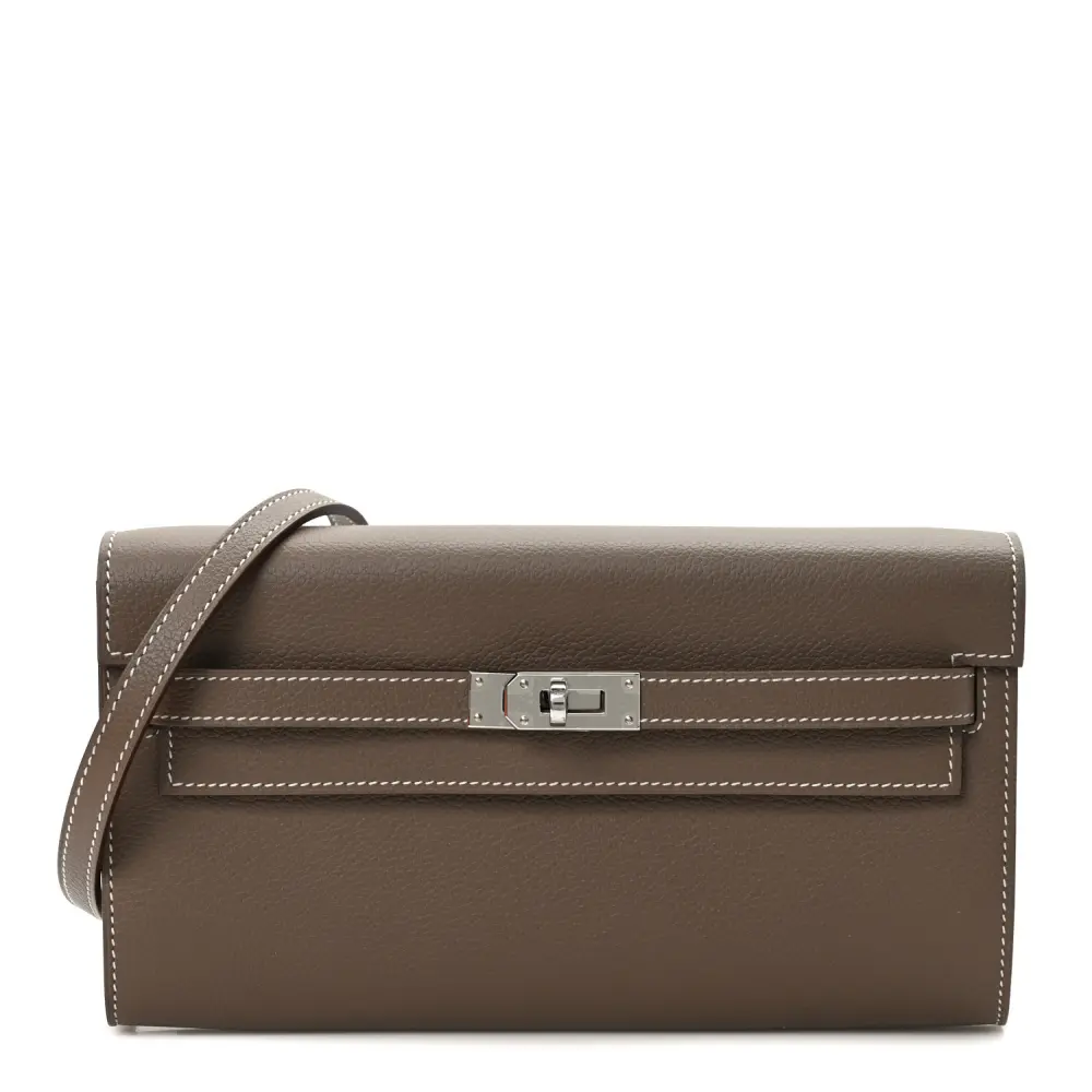 Hermès Etoupe Evercolor Leather Kelly Wallet To Go Palladium Hardware Front replica handbag