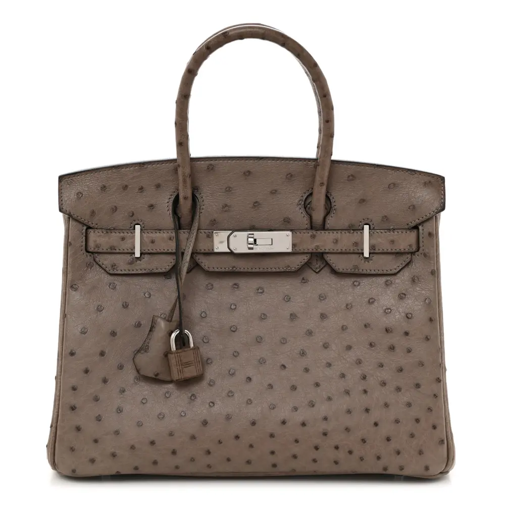 Hermès Gris Tourterelle Ostrich Leather Birkin 30 Palladium Hardware Front replica handbag