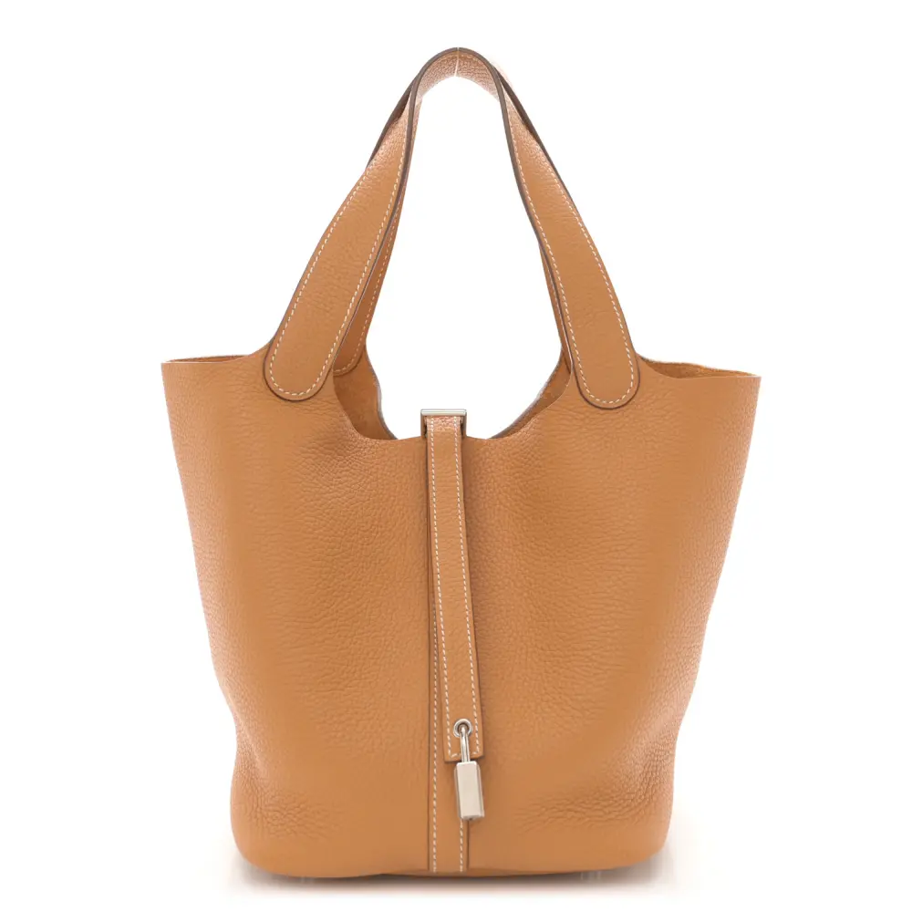 Hermès NaturalSable Taurillon Clemence Leather Picotin Lock 18 PM Palladium Hardware Front replica handbag