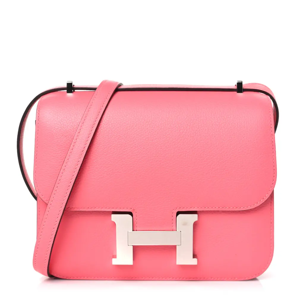 Hermès Rose Azalée Evercolor Leather Constance 18 Palladium Hardware Front replica handbag