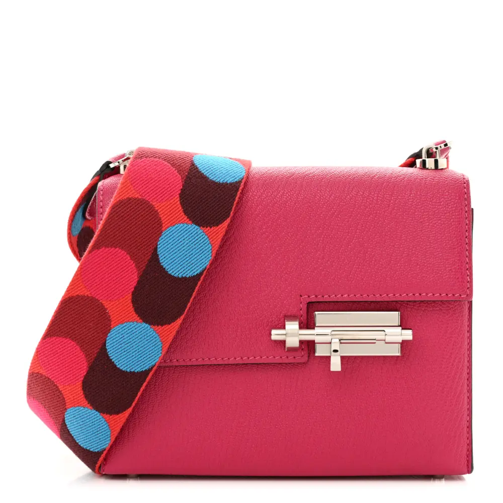 Hermès Rose Mexico Chèvre Mysore Leather Mini Verrou Large Strap Bag Palladium Silver Hardware Front replica handbag