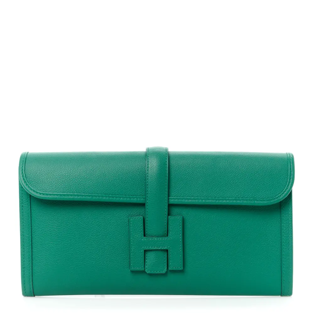 Hermès Vert Vertigo Evercolor Leather Jige Elan 29 Clutch Front replica handbag