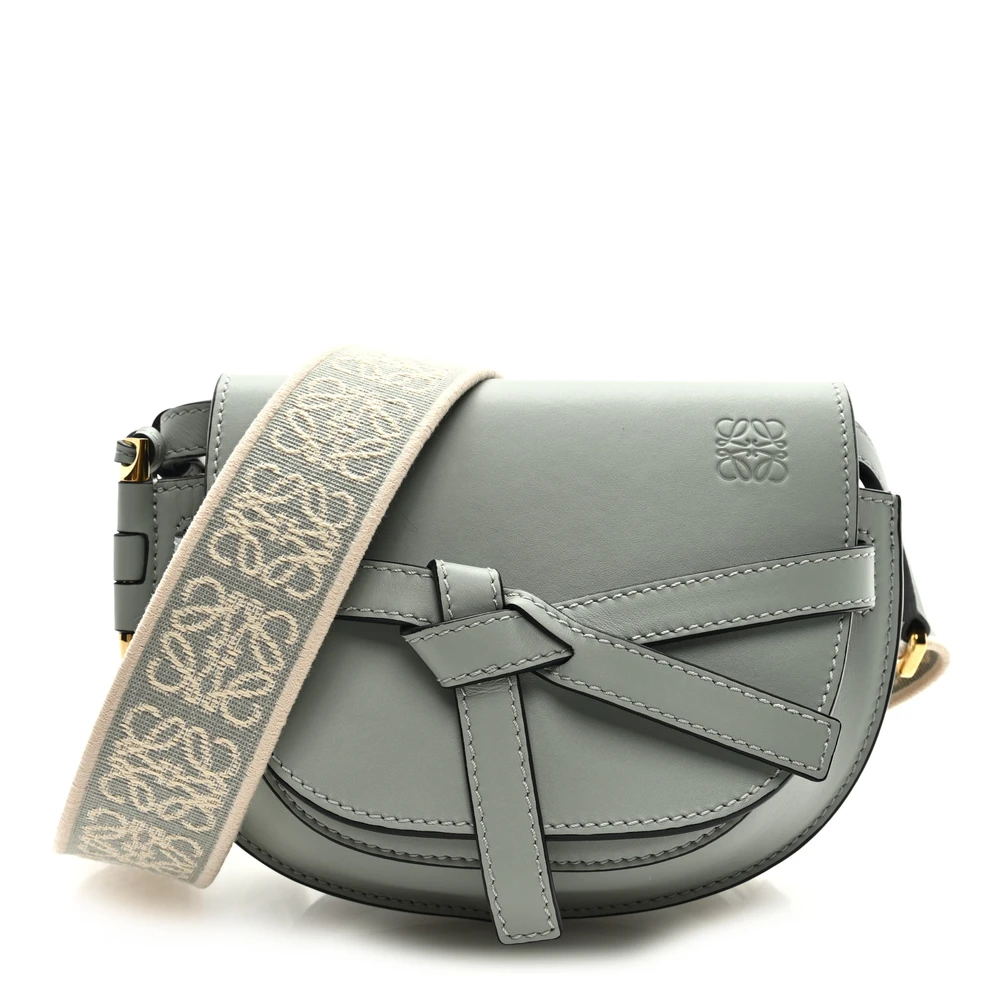 Loewe Ash Grey Jacquard Calfskin Leather Mini Gate Dual Bag Front replica handbags