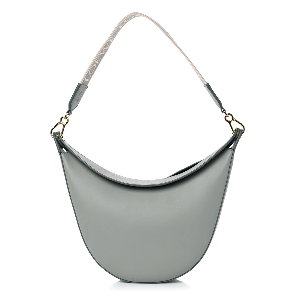 Loewe Ash Grey Satin & Jacquard Calfskin Leather Small Luna Bag Gold Hardware Front replica handbags