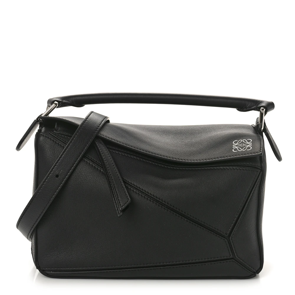 Loewe Black Calfskin Leather Small Puzzle Bag Front replica handbags