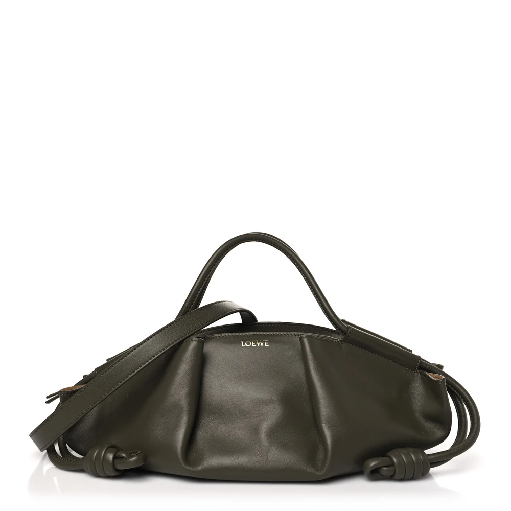 Loewe Dark Khaki Green Shiny Nappa Calfskin Leather Small Paseo Bag Front replica handbags